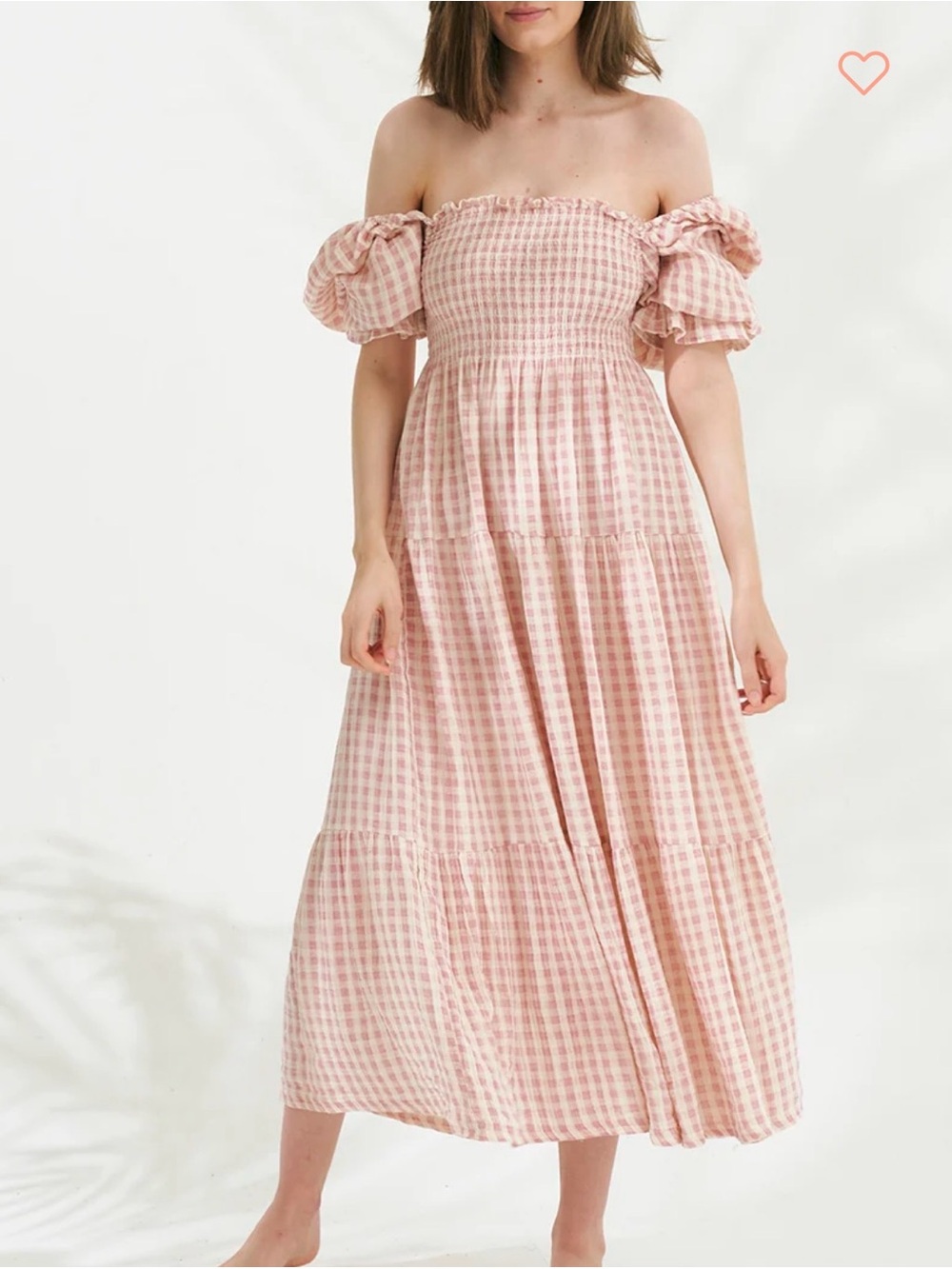 Nothing fits but Kiko Smocked Puff-Sleeve Gingham Maxi Dress Pink sz small - Picture 2 of 9
